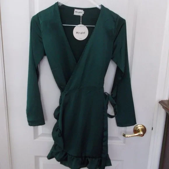 My Girl | Dresses | Nwt My Girl Emerald Green Wrap Mini Dress